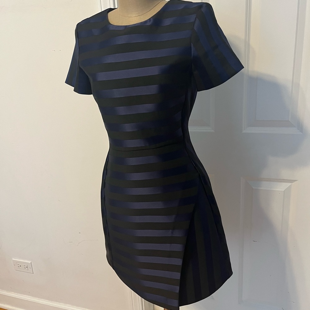 Size 2 Topshop cocktail dress, black and blue striped